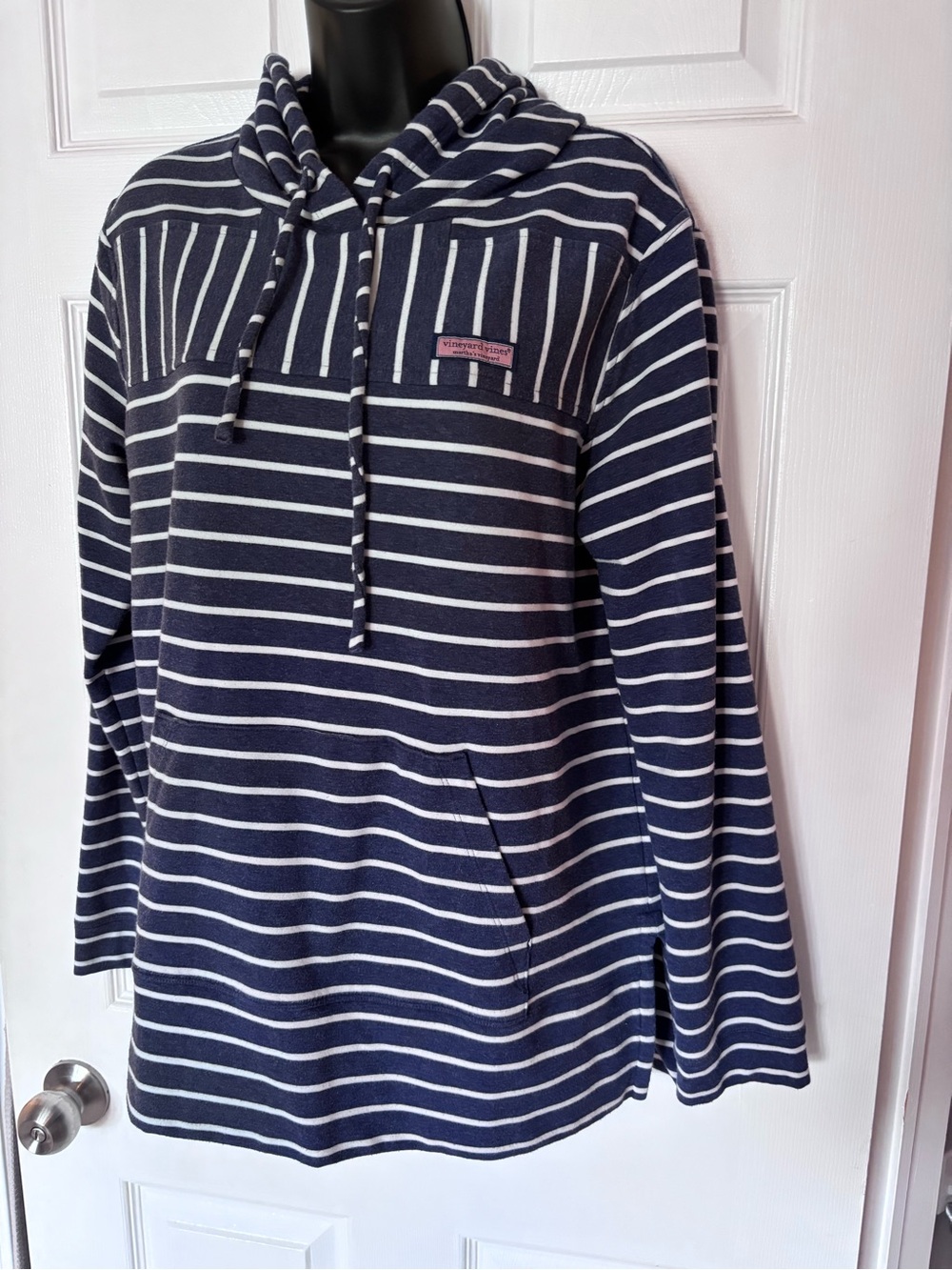 Vineyard Vines Nautical Striped Pullover Hoodie Sweater Navy Blue White Medium